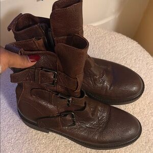 Women's Brown Leather Buckle Boots